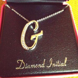 Accents By Gianni Argento G Diamond Script Initial Silver Plate Necklace&Pendant